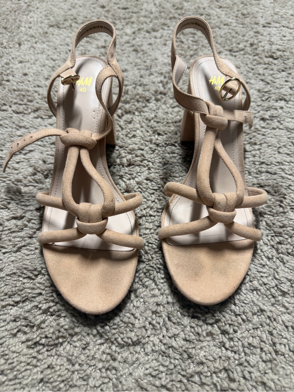 H&M Beige Knot-Detail Block Heel Sandals